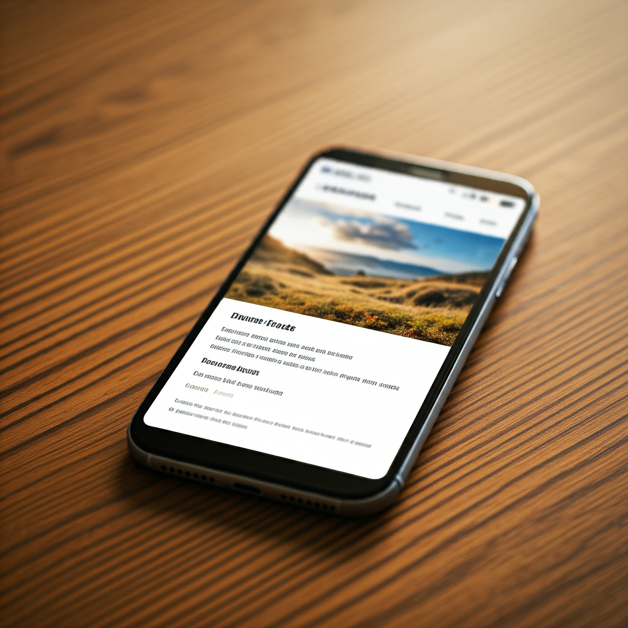 A smartphone showing a modern website with appealing design.